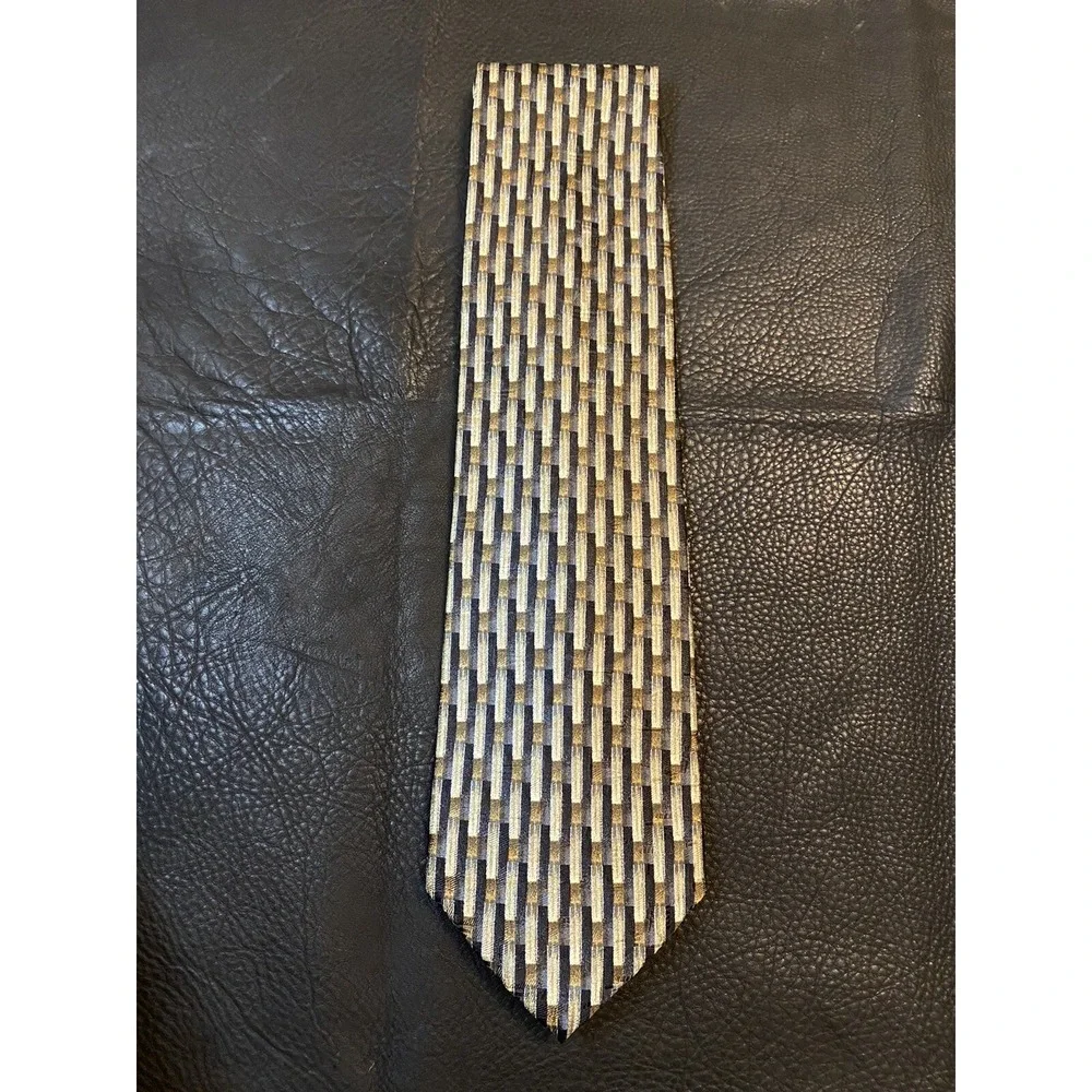 Bardelli Roma Mens Necktie Black Tan Geometric 100% Silk Made In Italy Classic